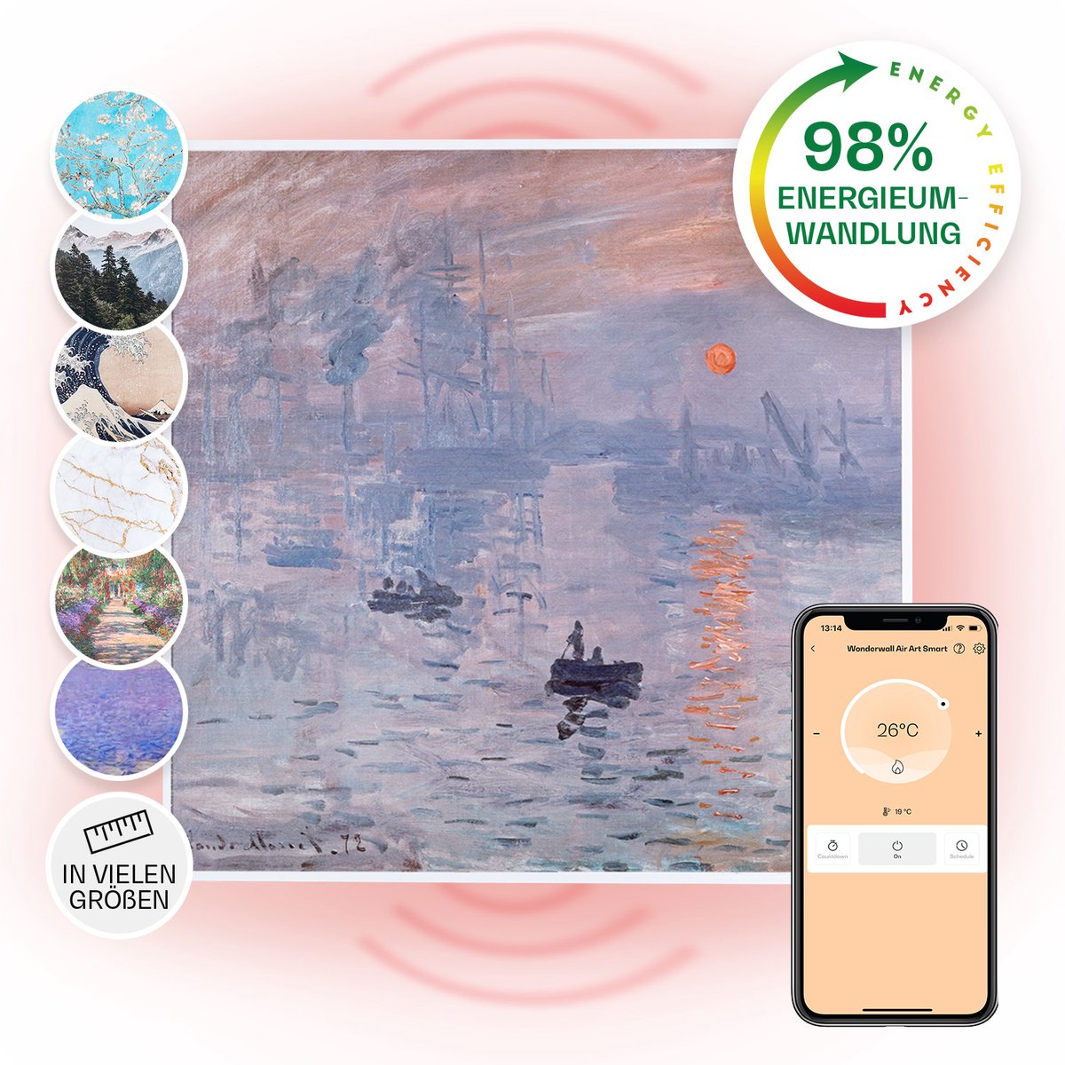 Klarstein infraroodverwarming met thermostaat, 350W elektrische verwarming, slimme infraroodverwarming voor wandmontage, IR met IoT/wifi-appbediening, geschikt voor vochtige ruimtes, CO2-vrij, elektrische wandverwarming 60x60