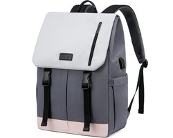Rugzak voor dames en heren, 15,6-17,3 inch, laptoprugzak, waterdicht, schooltas, tieners, meisjes, jongens, rugzak, dagrugzak, universiteit, reizen, werk, grijs, wit, roze, Casual