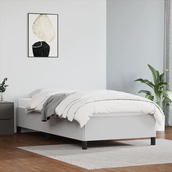 The Living Store Bedframe - Kunstleer - Multiplex Lattenbodem - Wit - 203 x 93 x 35 cm - Geschikt voor 90 x 200 cm matras