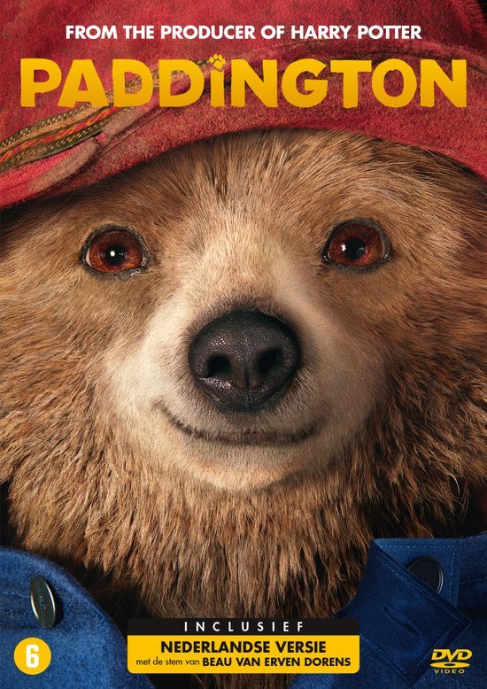 Paddington, een bruine beer met rode hoed en blauw jasje, van de producent van Harry Potter.