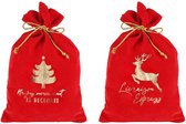 Décoratif | Sac de Noël rouge 'Livraison Express', velours, 18x28cm, lot de 2 pièces | A218343