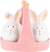 Dekoratief | Duo peper/zout bunnies, wit/roze, keramiek, 13x8x12cm | A220406