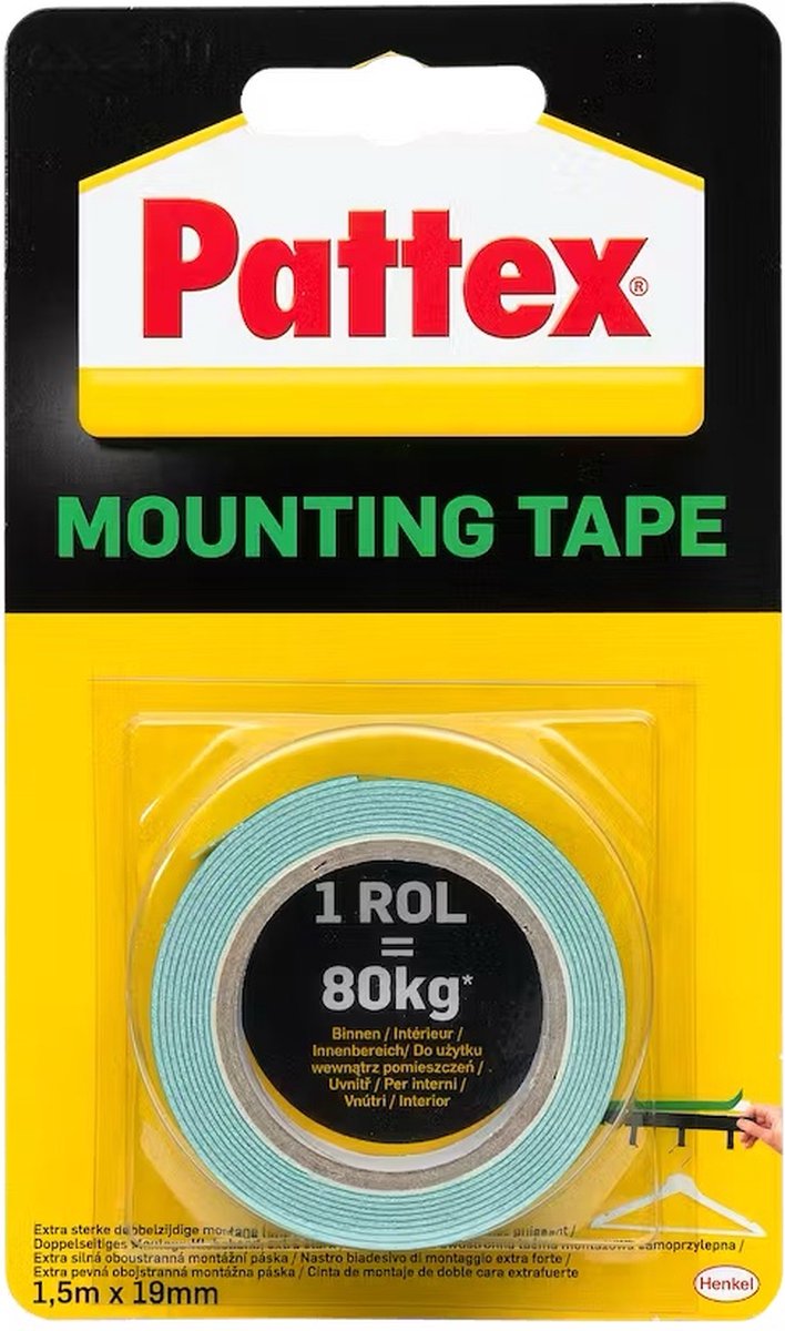Pattex montagetape - 19mm- 1,5mtr - MilkyProducts - Dubbelzijdig montagetape - Extra Sterk - Pattex