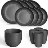 Ensemble de vaisselle de camping4, assiettes et bols, assiettes en plastique, va au micro-ondes, va au lave-vaisselle, ensemble de vaisselle de camping pour cuisine, camping-car, extérieur (noir)