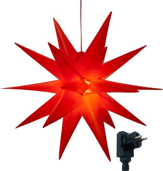3D-lichtster met warmwitte ledverlichting, zowel voor binnen- als buitenshuis geschikt, spatwaterdicht conform IP44, hangende ster, 7,5 m netsnoer