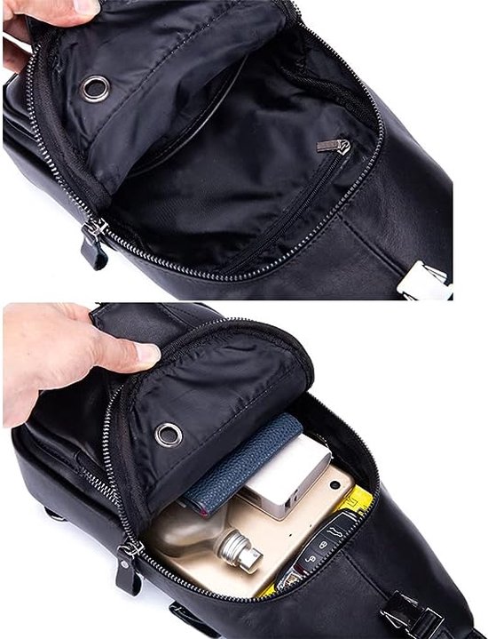 2023 - Sac poitrine, sac à bandoulière, sac pour homme, sac de poitrine en  cuir Pu avec port USB, sac à bandoulière extérieure