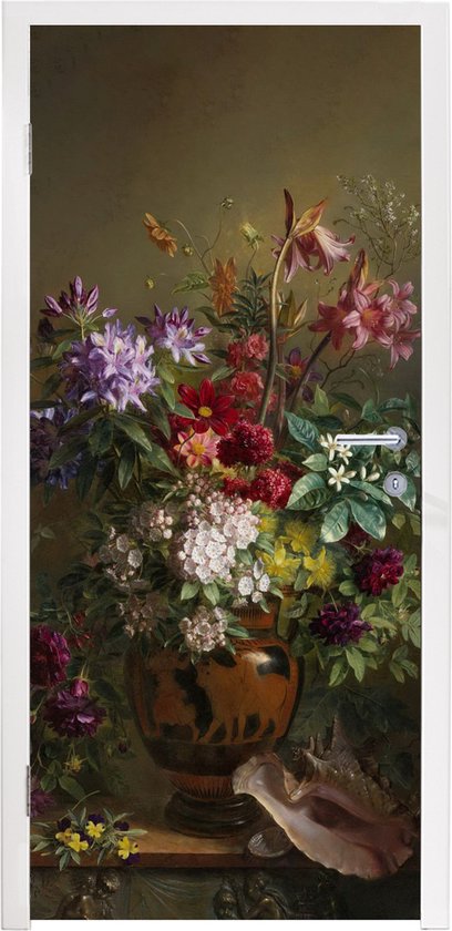 Deursticker Stilleven met bloemen in een Griekse vaas - Oude meesters - Kunst - 85x215 cm - Deurposter
