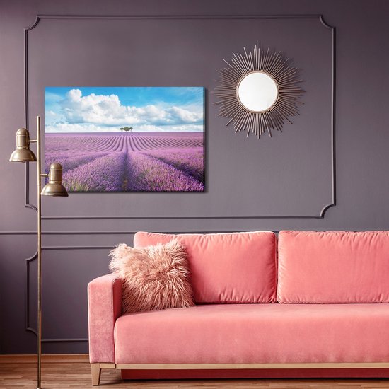 Schilderijkoning - Canvas Schilderij Lavendel Veld - 100 x 70 cm