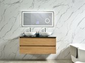 Excellent type de mobilier de salle de bain Excellent Wellness : D, 120 cm, couleur Chêne naturel, comprenant 2 lavabos en céramique et miroir LED