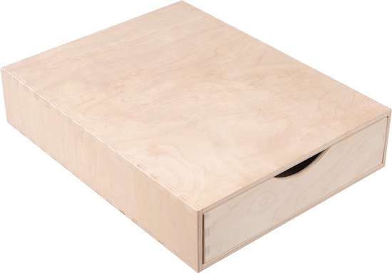 Creative Deco Mini Houten Kist van 1 lade | Opbergkast Box | Onbeschilderd Multiplex | 33 x 25 x 7,8 cm