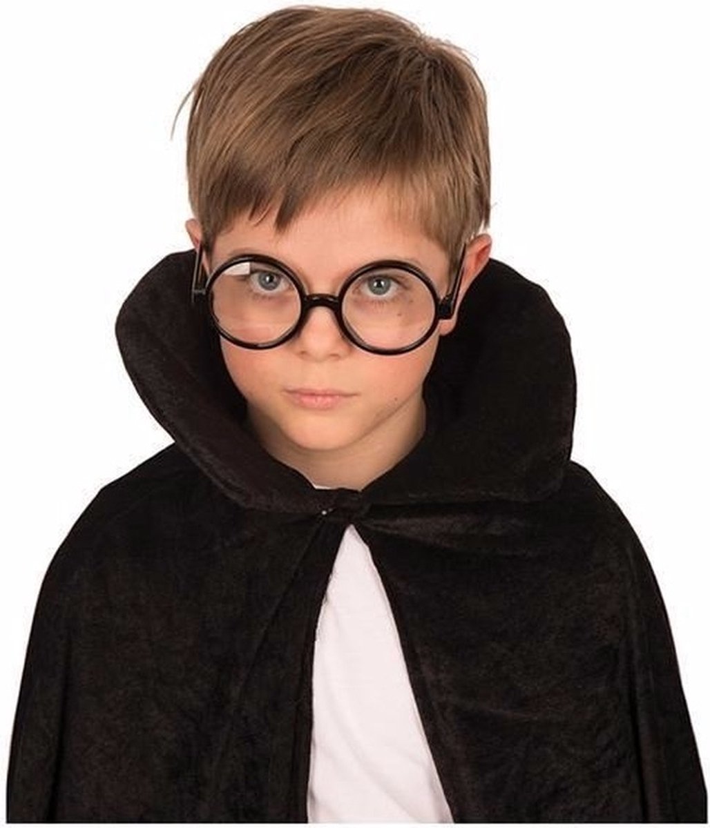 Carnaval verkleed bril - zwart - met ronde glazen - voor de Harry/Nerdy of Wally Look