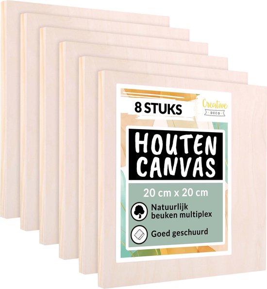 Creative Deco Houten Schilderborden | Set van 8 Stuks | 20 x 20 cm | Multiplex Canvas | Schilderen, DIY, Decoupage, Foto's