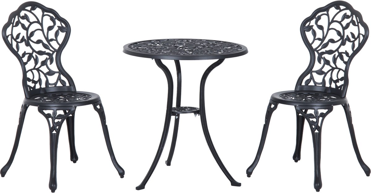 Outsunny Bistroset mit 2 Stühlen und Tisch mit Blätter-Design 84B-028