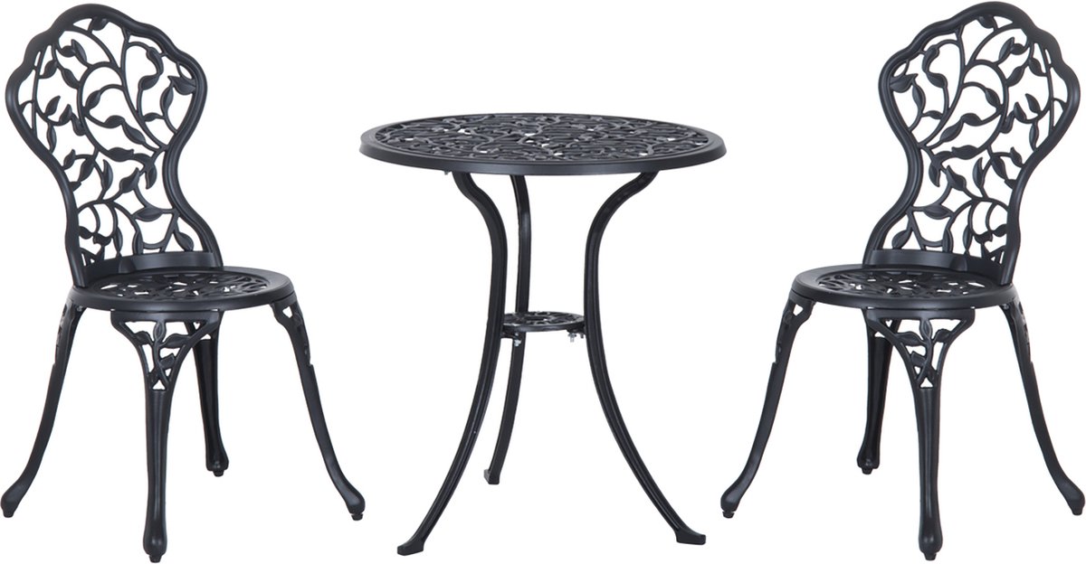 Outsunny - Bistroset - met 2 Stoelen - Weerbestendig - Zwart