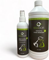 Ecodor Geur- & Vlekverwijderaar - 250 ml + 1 liter navul - Voordeel Pakket - Tegen de geur en vlekken van braaksel/overgeefsel/kots, ontlasting, urine, bloed, zweet en overige organische vlekken - niet geparfumeerd - Ecologisch - Vegan