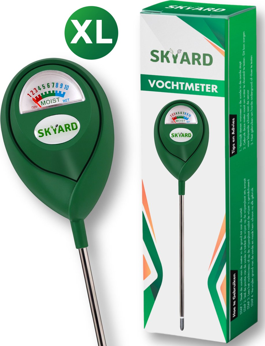 SKYARD® XL Vochtmeter voor Planten - Extra Lange Vochtigheidsmeter - Geschikt voor Binnen en Buiten - Watermeter voor Kamerplanten - Vochtmeter Grond - Groen - Tuinartikelen