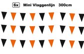 6x Mini vlaggenlijn zwart/oranje 3 meter - Halloween Verjaardag thema feest festival vlaglijn fun vlaglijn