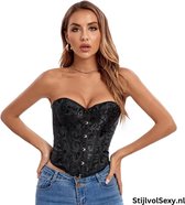 Crop Top Korset | Korte corset top zwart met 12 baleinen | Maat 44 | Sexy dames bustier | Casual en erotiek