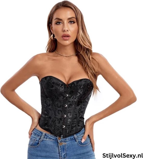 Foto: Crop top korset korte corset top zwart met 12 baleinen maat 44 sexy dames bustier casual en erotiek