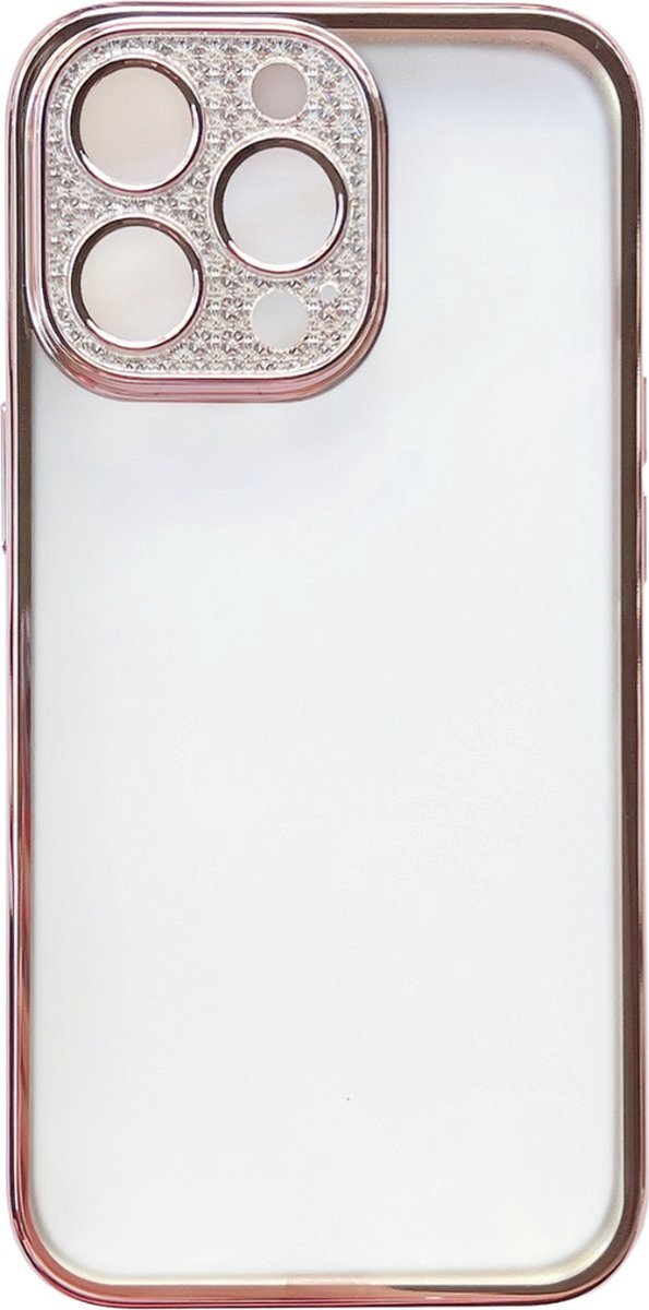 Apple iPhone 14 Hoesje Roze- Transparant Back Cover met Glitter Camera Bescherming