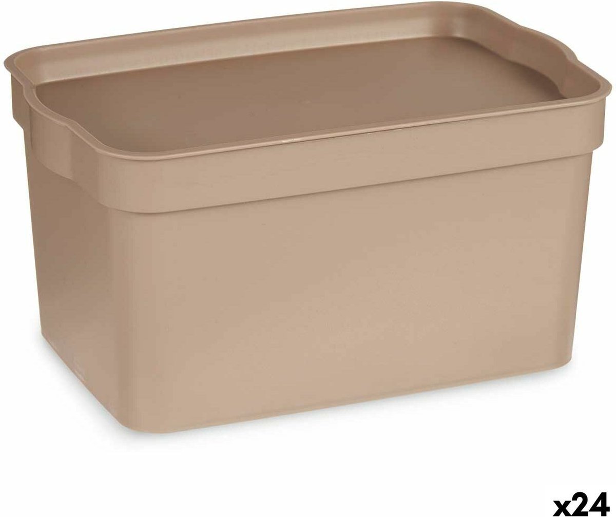 Goedkoopste Opbergbak met Deksel Beige Plastic 2,3 L 13,5 x 11 x 20 cm (24 Stuks