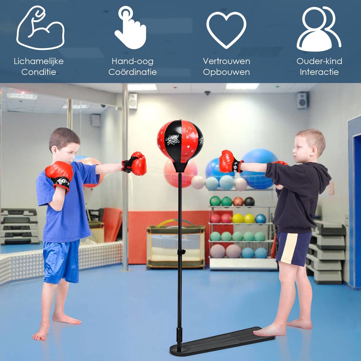 COSTWAY Sac de Frappe Punchingball avec Hauteur Adjustable 85-130CM, Pompe  et Gants de Boxe Inclus, pour Enfant plus de 8 Ans.