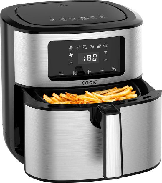 Foto: Cook it airfryer 8l xxl heteluchtfriteuse met uitneembare frietmand zwart rvs