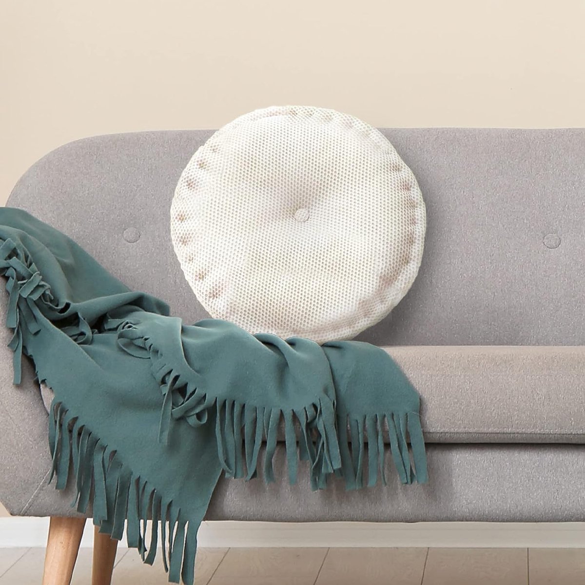 4-delige set ronde stoelkussens 40x40x3 cm - Comfortabel zitkussen voor binnen en buiten - Stoel- en vloerkussen voor eetkamer, woonkamer, studeerruimte (Zandkleur