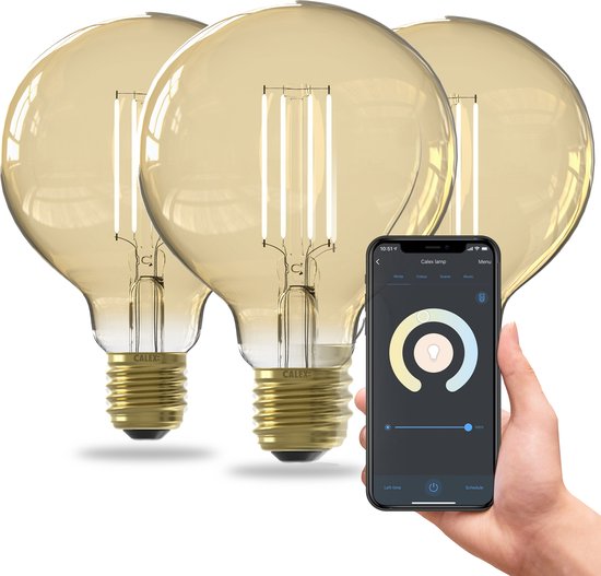 Lampe LED Calex Smart - Set de 3 pièces - Siècle des Lumières Filament Wifi - Globe 9.5cm - E27 - Source de Lumière Smart Or- Dimmable - Lumière Wit Chaud - 7W