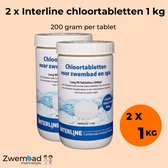 2 x Interline Chloortabletten 200 gram 1 kg - Let op: grote tabletten - Chloortabletten voor zwembad en jacuzzi - Chloor 200 gram - Chloortabletten voor grote en middelgrote zwembaden
