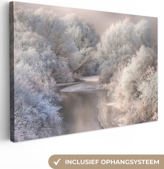 Peinture sur toile - Photo sur toile - Hiver - Water - Glace - Neige - Paysage - Décoration de chambre - 60x40 cm - Toile entoilée