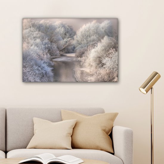 Peinture sur toile - Photo sur toile - Hiver - Water - Glace - Neige - Paysage - Décoration de chambre - 60x40 cm - Toile entoilée