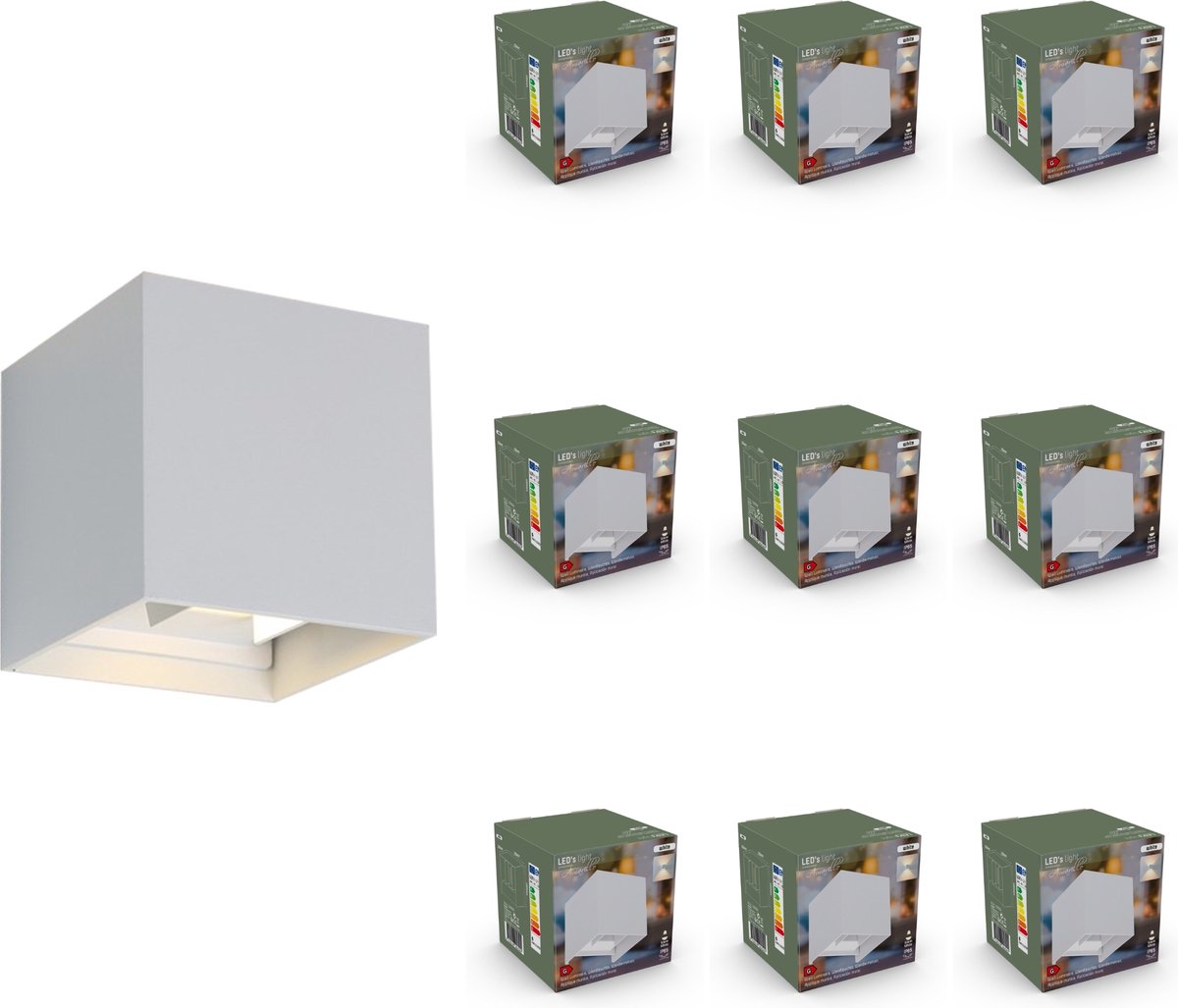 WallDeco LED Wandlampen set vierkant - Wit - Verstelbaar licht - Geschikt voor buiten en binnen - 10 stuks