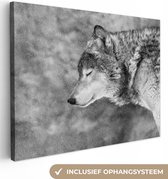 Canvas schilderij - Wolf - Dieren - Portret - Sneeuw - Foto op canvas - Canvasdoek - 80x60 cm - Schilderijen op canvas