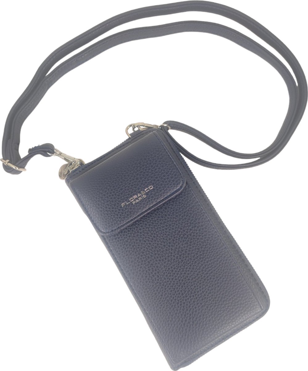Flora & Co - Crossbody telefoontasje - zip-around portemonnee - verstelbare riem - donkerblauw