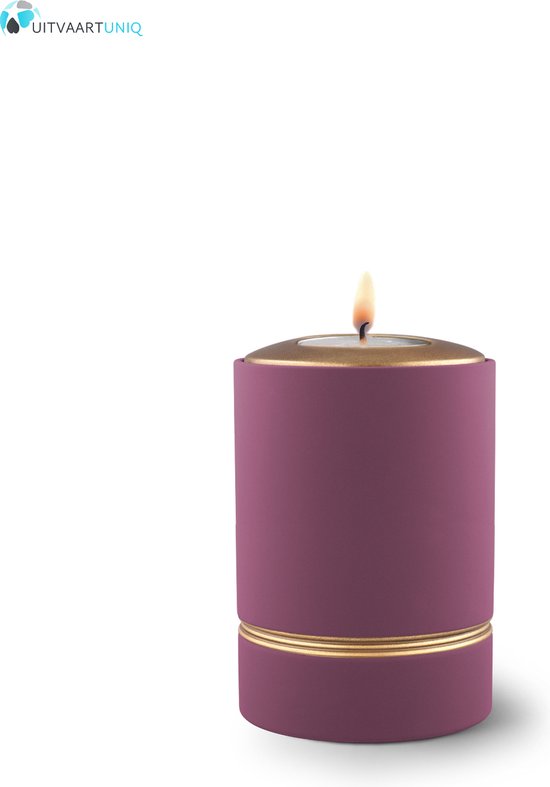 Mini asbus urn paars met herdenkingslichtje - keramiek