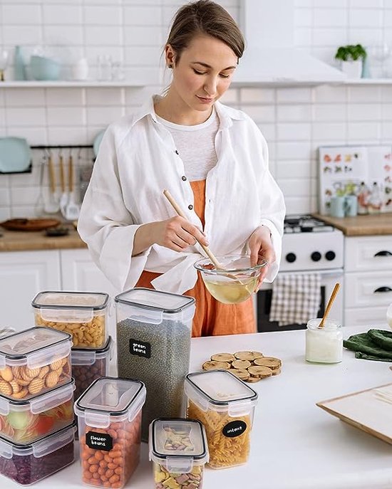 Voorraadpotten,25-delige set(9x0,8 L 6x1,4 L 5x2 L 5x2,8 L),luchtdichte voorraadpotten met deksel,opbergdoos,keuken-organizer,kunststof vershouddozen voor spaghetti,meel,muesli,cornflakes