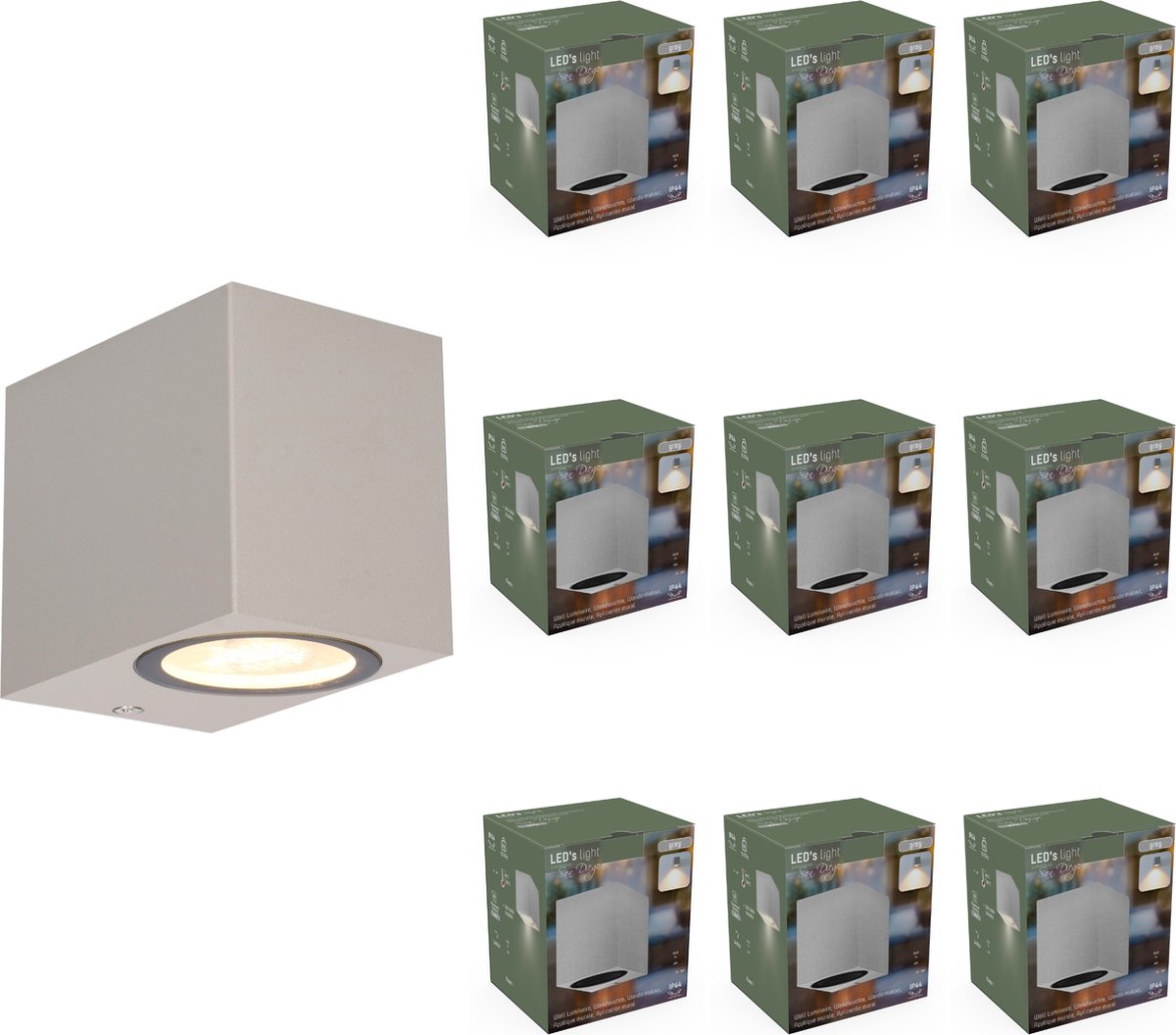 WallDeco LED Wandlamp vierkant Grijs - Schijnt naar beneden - Voor binnen & buiten - 10 stuks