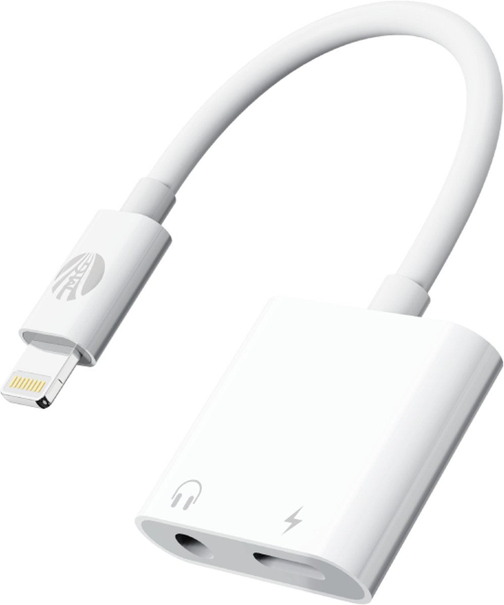 Lighting Adapter - 2 in 1 Aux - Audio Splitter - Audio Jack 3.5mm- en Oplaad Adapter - Wit