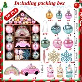 Kerstballen, kerstboomversiering, decoratieset, kunststof kerstballen met ophanghaakjes, kerstboomballen, decoraties voor Kerstmis, 70 stuks, roze