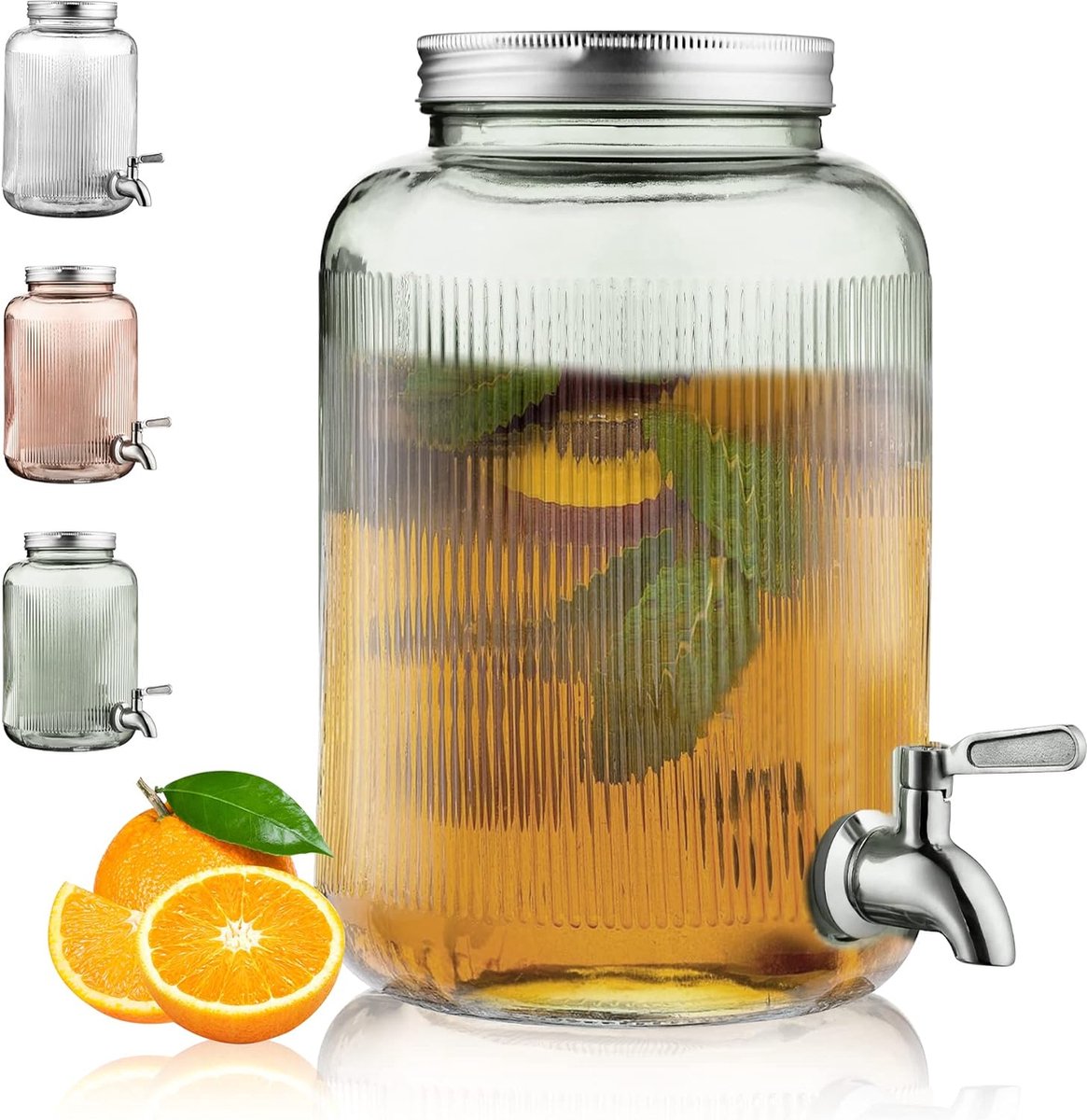 Glazen drankdispenser, koelkast, 4L drankdispenser met waterdichte roestvrijstalen kraan, BBQ-sapdispenser, picknick, zwembadfeest en sociaal evenement (groen)