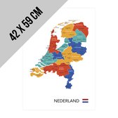 Poster/ affiche Map Nederland | 42 x 59 cm | A2 formaat | Regio kaart met belangrijkste steden | Landkaart | Aardrijkskunde | Map The Netherlands | Nederlands | Utrecht | Holland | Amsterdam | Limburg | Noord-Brabant | Zeeland | Gelderland | 2 stuks