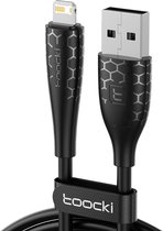 Toocki Oplaadkabel 'Fast Charging' - USB-A naar Lightning - 12W 2.4A Snellader - 2 Meter - voor Apple iPhone 8/X/XS/XR/11/12/13/14/SE, iPad, AirPods, Watch - Tot 2 Keer Sneller - Sterker snoer van TPE-Rubber - voor Apple Carplay - Diep ZWART