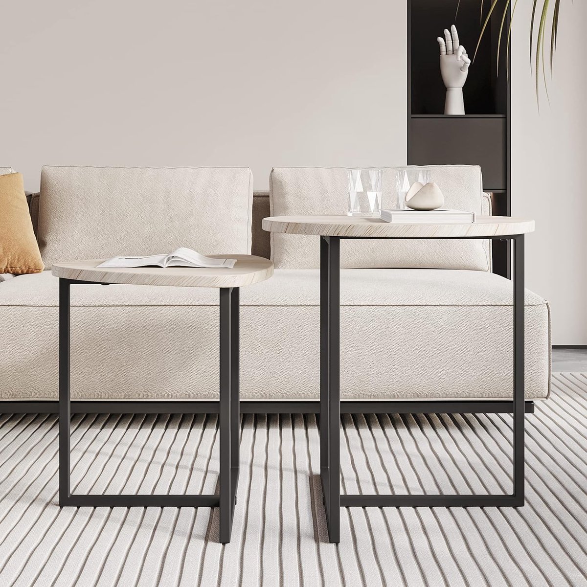 FineBuy Salontafel, set van 2 stuks, acaciahout, steenlook