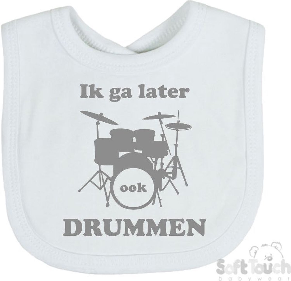 Goedkoopste Soft Touch Slabber Slabbetje Slab Ik ga later ook DRUMMEN Unisex Katoen Wit/grijs Maat 33x22 Cm