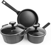 5-delige pannenset met deksel, inductiekookset incl. diepe braadpan/soeppan/kookpan voor alle kookplaten, PFAS-vrije antiaanbaklaag, vaatwasser- en ovenfestig, zwart