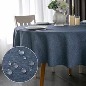 Rond tafelkleed vlekbestendig blauw Φ150cm, waterdicht tafelkleed polyester linnen look voor tafel, eetkamer, restaurantbescherming (blauw, Φ150cm)