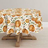 Herfst tafellinnen, 150 x 150 cm, rond, oogstfeest, herfstoogst, aquarel, pompoen, bloemen, tafelkleed voor feest, picknick, diner, decoratie