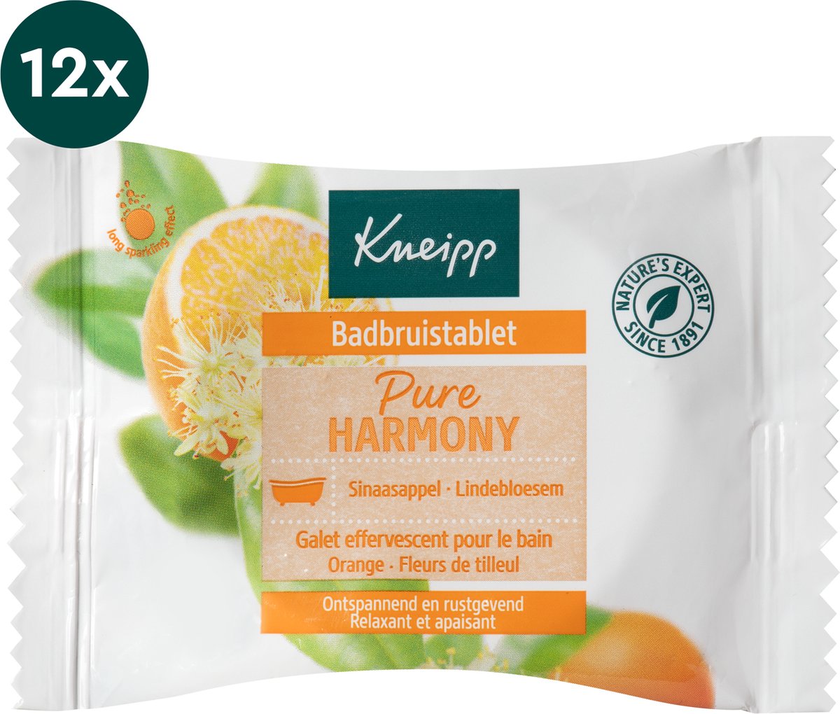 Kneipp Pure Harmony - badbruistablet - Met sinaasappelolie en lindebloesemextract - Voordeelverpakking - Grootverpakking - 12 x 80 gr