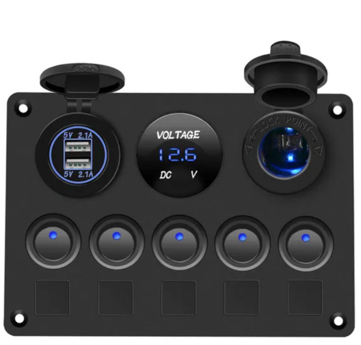 Panneau Double USB Marine/voiture Avec Voltmètre - 12V/24V, étanche - Pour Tableau De Bord